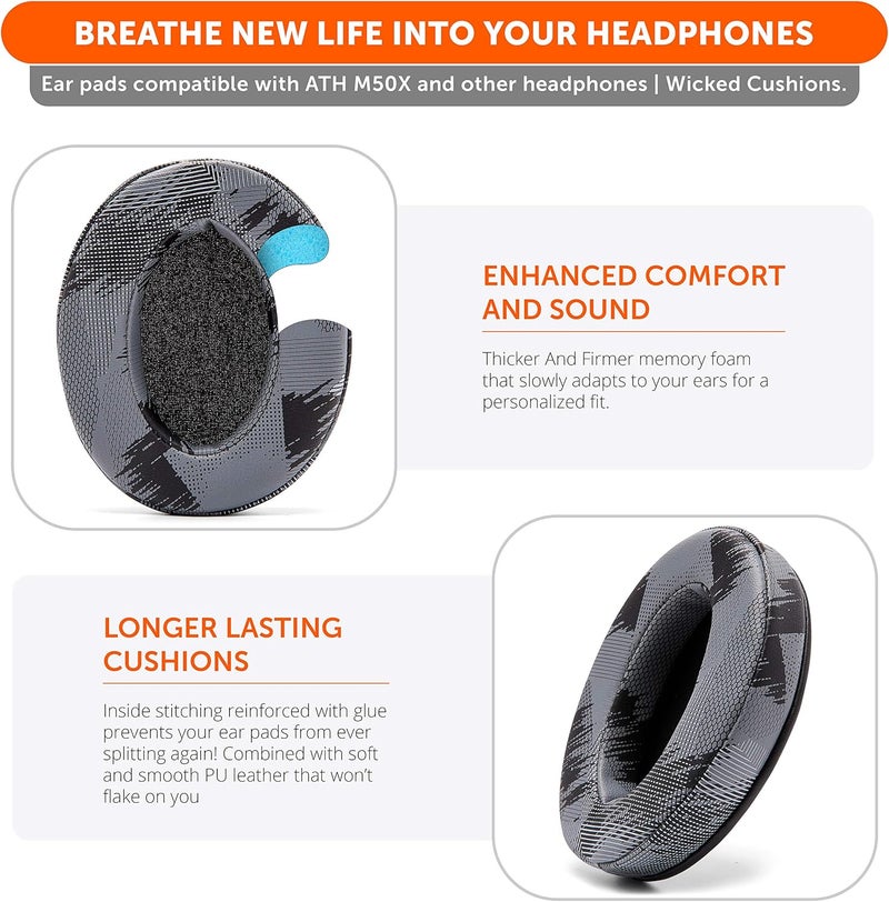 WC وسائد ويكيد بادز - وسائد أذن سميكة وناعمة لـ ATH M50X / M40X / SteelSeries Arctis / HyperX Cloud & Alpha / Logitech G Pro X / متوافقة مع أكثر من 50 سماعة رأس | أنثراسايت - Image 5